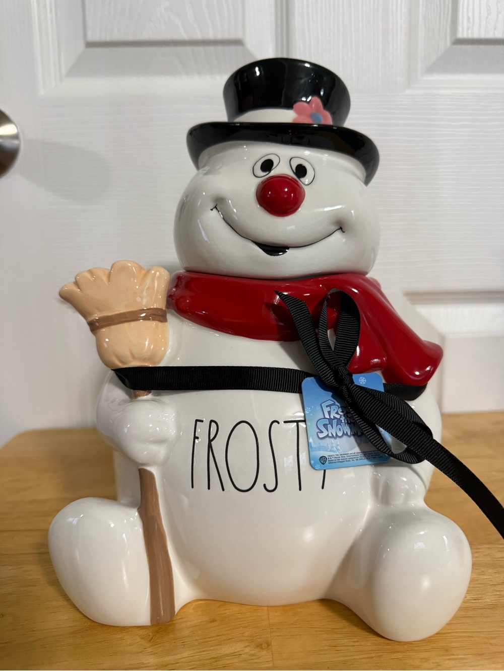 Rae Dunn Frosty Snowman Cookie Jar - White, Red, Black